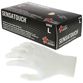 MCR Safety 5055M SensaGuard Industrial Grade Latex Double Chlorinated Powder Free Disposable Gloves, Natural, Medium, 1-Pair (Pack of 100)
