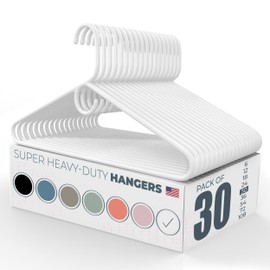 Neaties Super Heavy Duty Clothes Hangers 30 Pack – Made in The USA - 10lb Capacity, Thick Plastic Hangers for Pants, Coats, Jackets, Jeans and Adult Clothing – White