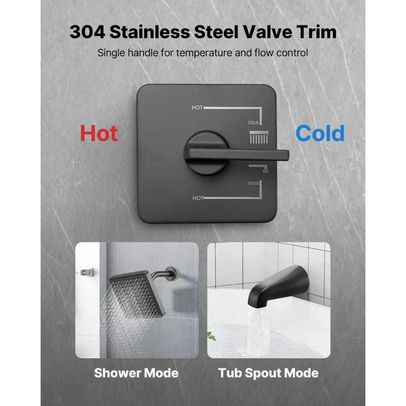 Single Handle Tub Shower Faucet Set 6 Inch Rainfall Shower