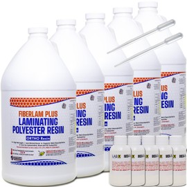 FIBERLAM Plus 1-10G Polyester Resin 1-10 Gallon +MEKP Hardener; Low Viscosity Coating for Laminating Fiberglass mat/Biaxle/Cloth; Boat/RV/Automotive/Canoe/Surfboard| Extended TACK Time (1 Gallon)