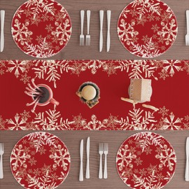 XCHI Red Snowflakes Winter Christmas Xmas Round Placemats Set of 4 Table Mats for Party Home Kitchen Dining Table Decorations 14x14 Inch