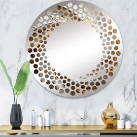 DesignQ Serene Beige Pottery Spirals I - Abstract Spirals Polka Dot Abstract - 32 Inches - Round Decorative Wall Mirror for Bathroom, Bedroom, Entryway, Living Room, Vanity Room and Modern Décor