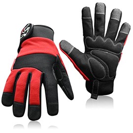 Wolveskin Safety Work Gloves Men & Women - Utility Mechanic Working Gloves for Multi-Purpose, Synthetic Leather, Heavy Duty, Firm Grip, Touchscreen Capable, High Dexterity and Flexible (Red, Large)