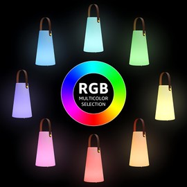 Outdoor Lanterns, GGII Rechargeable Camping Lantern with IP44 Waterproof, Battery Operated Outdoor Portable Cordless Table Lamp with RGB Lights for Patio Balcony Garden (Leather Handle)