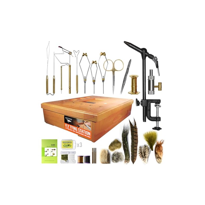 Creative Angler Wooden Fly Tying Station with Tools and Materials