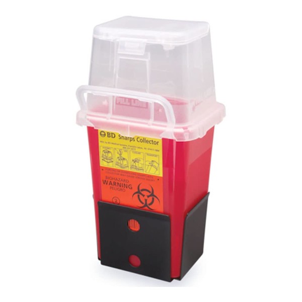 BD 305487 Phlebotomy Nestable Sharps Collector, 4-3/4" Width x 9" Height x 4" Depth, 1.5 Quart Capacity, Red Base/ Natural Top (Case of 36)