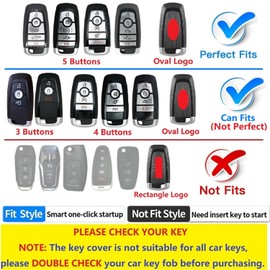M.JVisun Men Women Genuine Leather Key Fob Cover For Ford Bronco Ecosport Escape Expedition Explorer F150 F250 F350 F450 F550 Fusion Maverick Mondeo Mustang Ranger Car Key Case With Keychain - Black