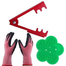INJOYTEC 3PCS Professional Rose Leaf Thorn Stripper Kit Thorn Remover for Roses Thorn Remover Leaf Stripping Remover Tool and Garden Gloves for Gardening Flower Arrangement Red and Green