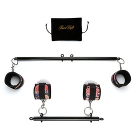 Spreader Bar Heavy Duty Stainless Steel 2PCS Black Expandable Training Bar with 4 PCS Furry Soft Adjustable Straps, 4 Rings, Sports Training Tools Kit for Workout Fitness