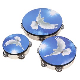 3PCS Wooden Tambourine Double Row Bell Jingles Hand Held Drum Hand Percussion Instrument for Adults Kids 6in 8in 10in