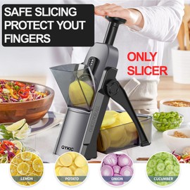 QYKIC Safe Mandoline Slicer, Potato Clips Vegetable Food Cutter, Thickness Adjustable for Cucumber Onion Lemon with Vegetable Peeler (Only Slicer) Black