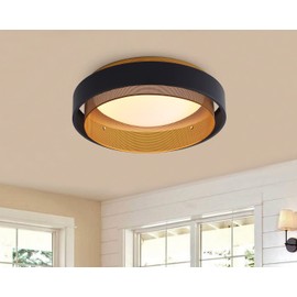 Aiwen LED Round Flush Mount Light, Contemporary Circular Ceiling Lighting Fixture, Modern Dimmable Close to Lamp with Acrylic Shade, Black & Gold Metal Frame, for Living Room Kitchen Dining