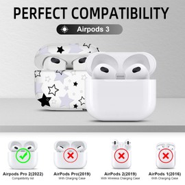 Youtec Compatible with Airpods 3rd Generation Case with Lanyard,Airpods Case Portable & Shockproof for Women Men,Black and White Five-Pointed Star
