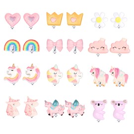 KALVICA 12 Pairs Clip on Earrings for Girls Kids Cute Ear Clip Set Dress up Princess Jewelry Accessories Party Favors Birthdays Day Gift