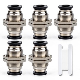 Bwintech 5 Pcs 6mm Bulkhead Union x 6mm Tube OD Push to Connect Tube Fitting, Nickel Plated Brass Pneumatic Quick KPM6 Connect Air Fitting