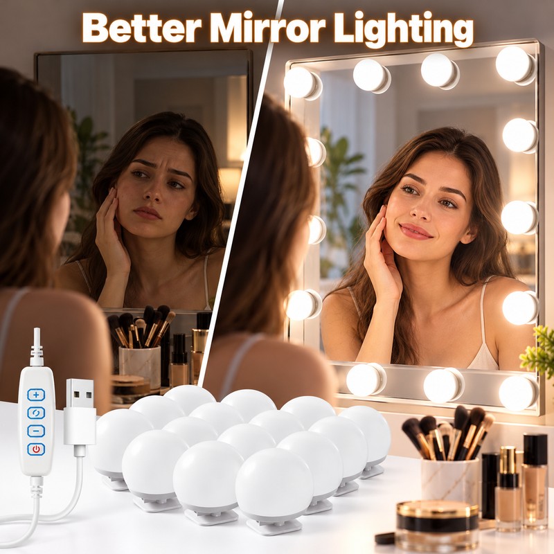 Detachable LED Makeup Mirror Lights – USB-Powered Hollywood Vanity Bulbs