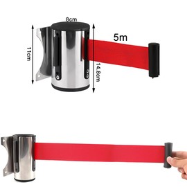 Aweisile Mass Control Barrier Tape 5 m Stainless Steel Retractable Wall Mounted Barrier Mass Control Barrier Tape for Airport Security Personal Control System Barrier Tape