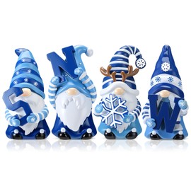 ShinyRelief 4 Pcs Winter Figurines Resin Gnome Tabletop Snowflake Antlers Sculpture Decoration Winter Blue White Centerpiece for Dining Room Home Party Supplies Gifts Decor