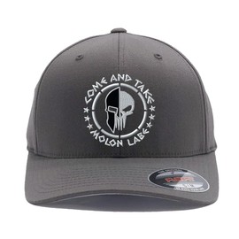 Spartan Skull Warrior Helmet Molon Labe/ΜΟΛΩΝ ΛΑΒΕ - Come and Take Embroidered Flex Baseball Hat (Dark Grey, L/XL)