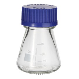 PATIKIL Erlenmeyer Flask, 100ml 3.4oz Narrow Mouth Graduated Flasks with Blue Screw Cap Borosilicate Glass Flasks with Printed Graduation for Lab Experiment Chemistry Science Study
