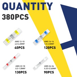 380PCS Solder Seal Wire Connectors-haisstronica Waterproof Wire Connectors-Electrical Connectors-Heat Shrink Butt Connectors for Marine,Stereo(40Yellow 90White 130Red 120Blue) Solder Sleeve