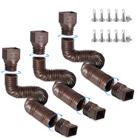 plusgutter Rain Gutter Downspout Extensions, Flexible Downspout Extender for Rain Water Drainage, Down Spout Drain Extension Extendable from 21 to 68 Inches(3 Pack, Brown)