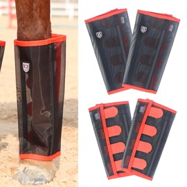 Harrison Howard Loose-Fitting Horse Fly Leggings Breathable, Tear-Resistant Fine Mesh Leg Guards Stay-on Comfortable Fly Boots (Set of 4) Orange Large
