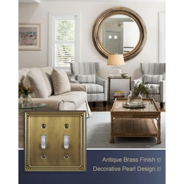 ZILLSEA Double Toggle Light Switch Covers, 2-Pack Metal Switch Plate Covers, Decorative Sunken Pearls Wall Plates, 2-Gang, Antique Brass, 4.96''*4.88'', Midsize