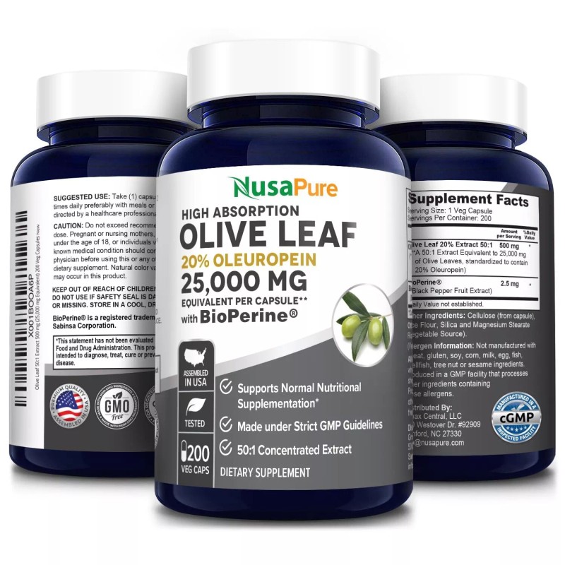 NusaPure Olive Leaf Extract (Non-GMO) 25,000mg - 20% Oleuropein -