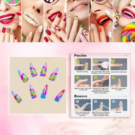 Rchovsam xl Almond Tip Press on Nails Long Colorful False Nails Colorful Gradient Designs Fake Nails Solid Marble Glue on Nails Acrylic Full Cover Nails Press Ons Gift for Women 24pcs