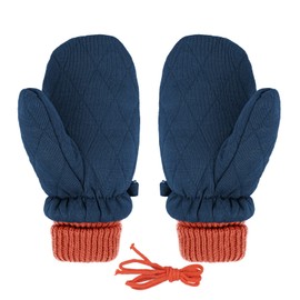 Winter Thermal Space Cotton Gloves Kids Knitted Sleeves Thick Plush Mitten Gloves Double Sided Warm Lambswool Inner Go to School Cycling Skiing Riding Gloves with String for Boys and Girls 3-8 Years