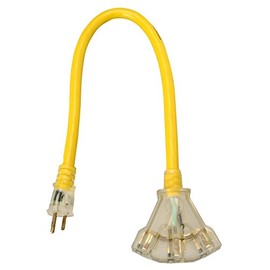 Yellow Jacket 2882 12/3 Heavy Duty 15-Amp, 125 Volts 1875 Watts, Premium SJTW Contractor Grade 3 Outlet Extension Cord with Lighted End, 2-Feet, Yellow, UL Listed, 2 Foot. (pack of 4, 3 Outlet)