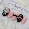 Black Pink Handmade Nail Tips - Lipstick / 블랙 핑크