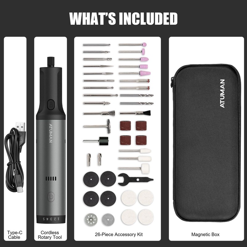 ATuMan Cordless Rotary Tool Kit, 7.2V with Higher Torque, More