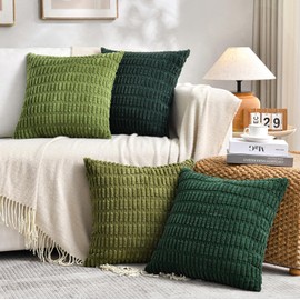 Fancy Homi - Juego de 4 fundas de cojín decorativas para sillón, cama y silla, decoración bohemia y estética, funda de cojín texturizada de pana cómoda, suave y mullida, verde, 40 x 40 cm