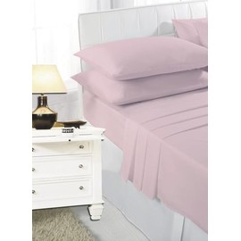 K Collection Percale Easy Care Polycotton Fitted Sheets Single - Double - King - Super King - Pillowcases (King, Baby Pink)