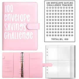 100 Envelope Saving Challenge Cash Budget Saving Challenge Book Binder with 25 Cash Envelopes, Sheet Tracker & A5 PU Leather Binder for Easy Tracking:_Black Saving Challenge