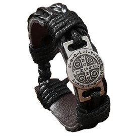 San Benito Pulsera Protección contra De Malas Vibras Energias Negativas Hechizos y Maleficios Pulsera Cuero Negro