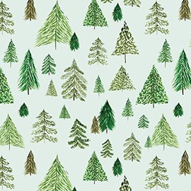 REVEL & Co Pine Trees Christmas Giftwrap Paper - Six Flat Folded Sheets 19.5x27 Inches, Green Christmas Wrapping Paper with Evergreen Pine Trees