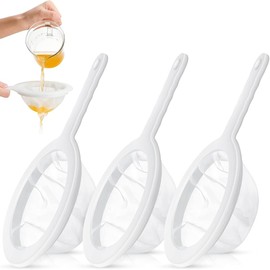 Pack of 3 Sieve Fine, 100/200/400 Mesh Fine Sieve, Kitchen Hair Sieve, Hair Sieve Kitchen, Ultra Fine Funnel Filter, with Plastic Non-Slip Handles for Juice, Milk, Coffee