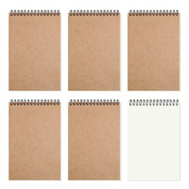 zmybcpack 6 Pcs A5 Spiral Dotted Notebooks 8.25"x5.5", Kraft Top Spiral Dot Grid Paper Notebook for Bullet Journaling, Students & Office (50 sheets/100 Dot Grid Pages)