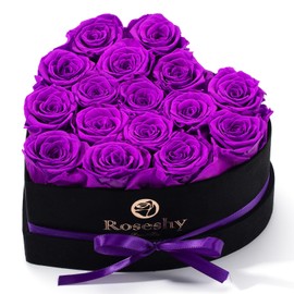 Valentines Day Flowers Roses Gifts for Her,16pcs Purple Forever Preserved Roses in Heart Shape Gift Box,Valentines Day Delivery Prime Gifts-Roses Gifts for Women,Mom.