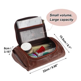 GLIDESMOOTH Toiletry Bag, PU Travel Cosmetic Bag for Women, Travel Organizer Bags, Waterproof and Durable Make Up Bag with Compartments, Brown