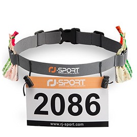 RJ-Sport Triathlon Race Number Belt, Running Strap with Numbers & 6 Gel Holders for Jogging, Cycling, Marathons