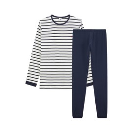 Petit Bateau Boys Pyjamas, White Marshmallow / Blue Tuxedo