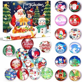 Fridge Magnets, Pack 24 Pcs in 1 Christmas Round Magnets, Refrigerator Magnets Decorations,Funny Cute Santa Claus Tree Reindeeer Snowman Whiteboard Magnets