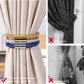 Pretty Jolly Pretty Jolly 2 Pack Strong Magnetic Curtain Tiebacks Modern Simple Style Drape Tie Backs Convenient Decorative Weave Rope Curtain Holdback for Thin or Thick Home & Office Window Drapery (Teal)