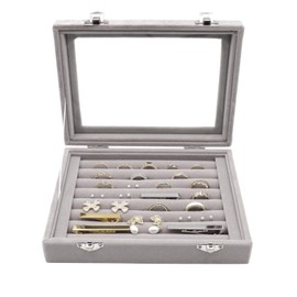 Velvet Jewellery Box Jewellery Organiser, Ring Storage Box Jewellery Organiser Jewellery Box with 7 Compartments and Lid for Rings, Earrings, Necklace and Cufflinks