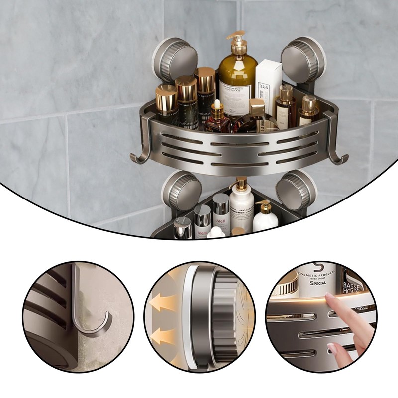 ZHIYUEJING 2-Tier Suction Cup Shower Caddy,No Drilling Required,Shower Suction Shelf,For