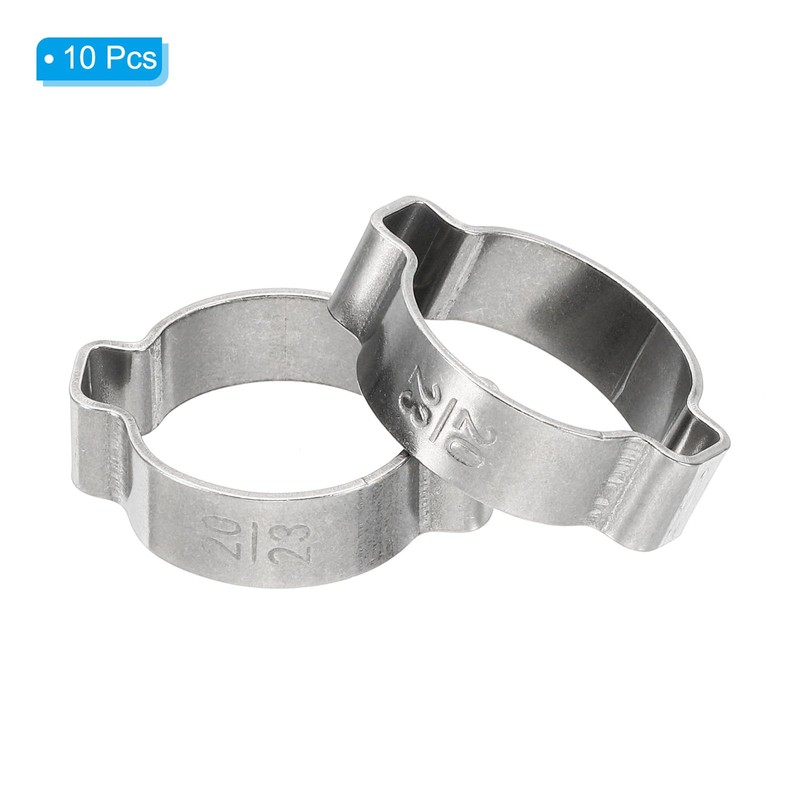 PATIKIL 10 Pack 20-23mm Double Ear Hose Clamp, 304 Stainless